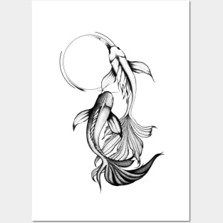 Koi fish couple | Enso circle | Love dance | Feng shui Posters and Art